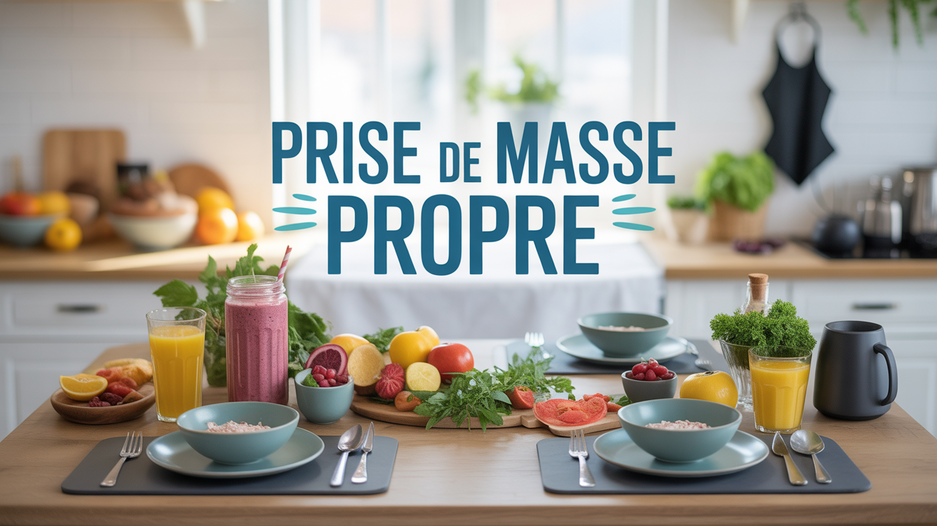 Table cuisine assiettes équilibre et haltère prise de masse propre