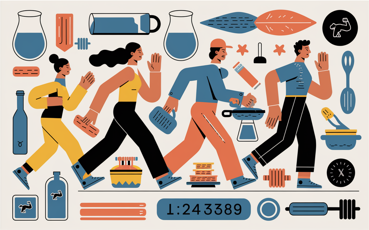 Personnages seniors sport alimentation icones muscle