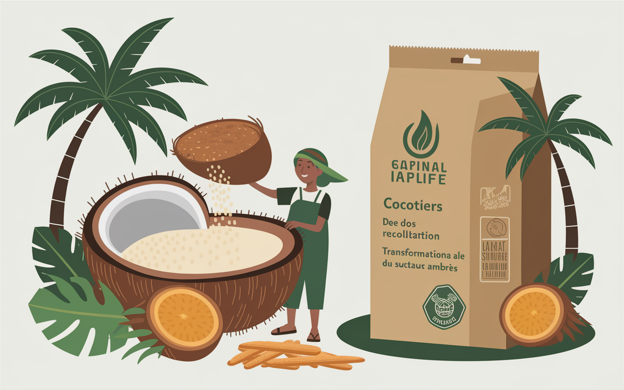 Processus écologique sucre de coco origine et cristaux
