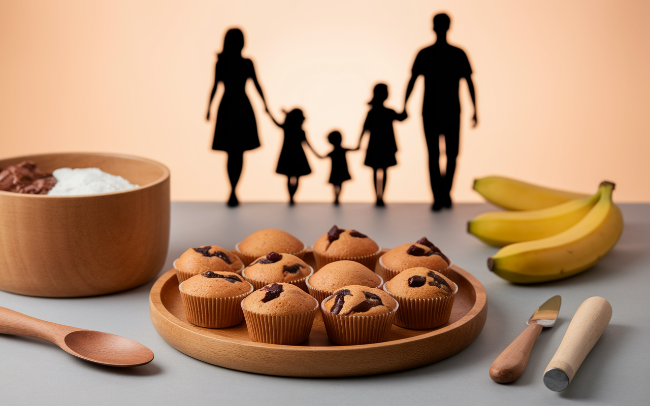 Muffins banane chocolat healthy avec pépites sur plat