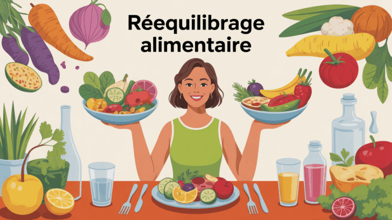 assiette colorée et equilibree moitie legumes quart feculents proteines