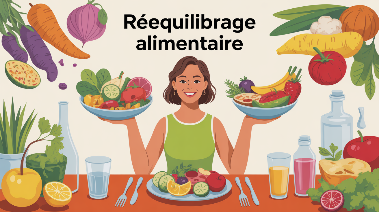 assiette colorée et equilibree moitie legumes quart feculents proteines