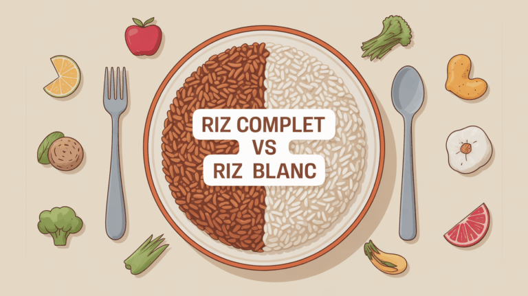 Assiette avec riz complet et blanc, comparaison nutritionnelle