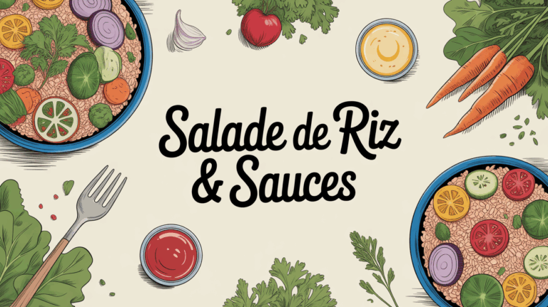 Salade de riz colorée avec bols de sauces, ambiance familiale