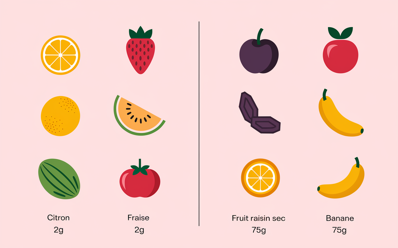 assiettes fruits très sucrés et peu sucrés avec chiffres