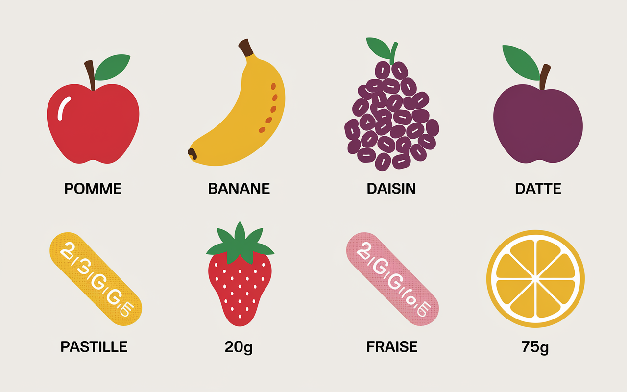 infographie fruits avec quantité de sucre par fruit