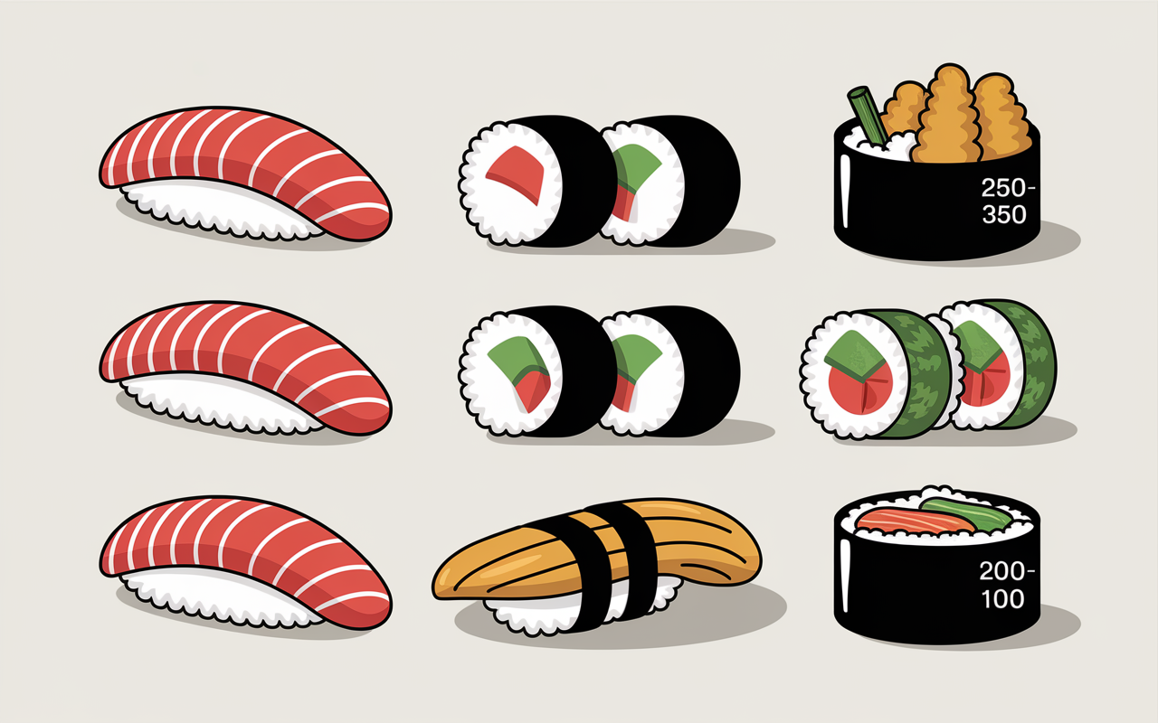 image SEO sushis et equilibre calories nigiri saumon maki légumes tempura
