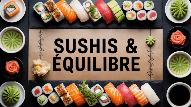 photo SEO sushis et equilibre plateau coloré avec miso crudites