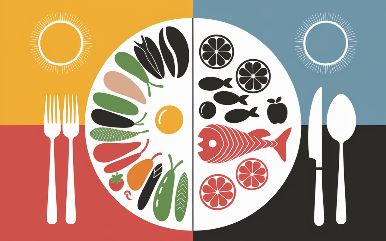 assiette partagee vegetarien et pescetarien legumes poisson