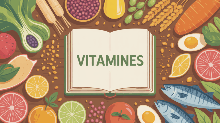 illustration aliments naturels riches en vitamines sur table avec livre musculation