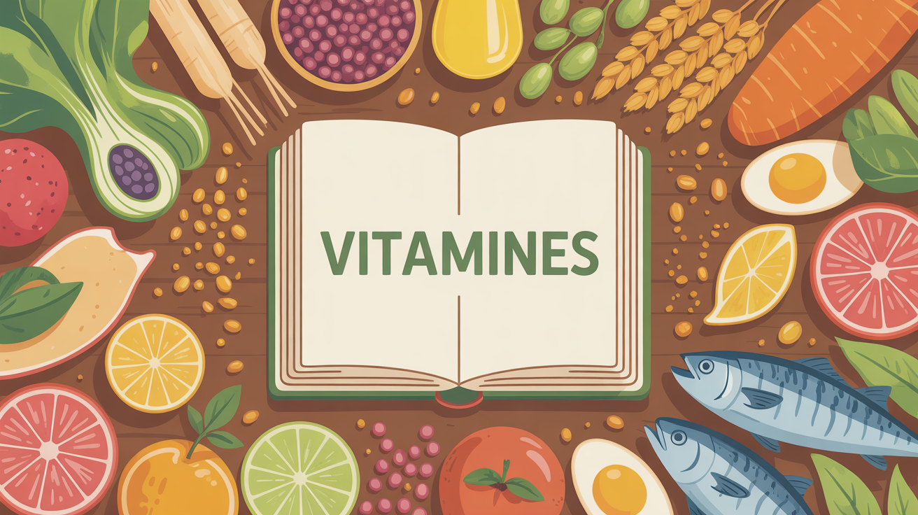 illustration aliments naturels riches en vitamines sur table avec livre musculation