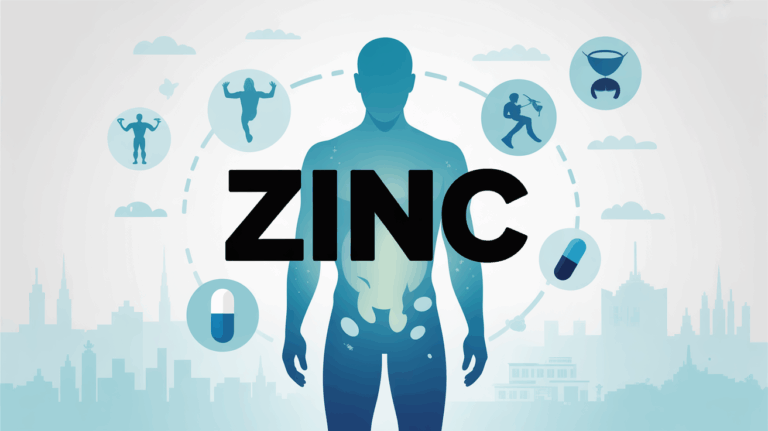 Illustration moderne zinc silhouette corps humain avec icones energie sport alimentation hormone pilule