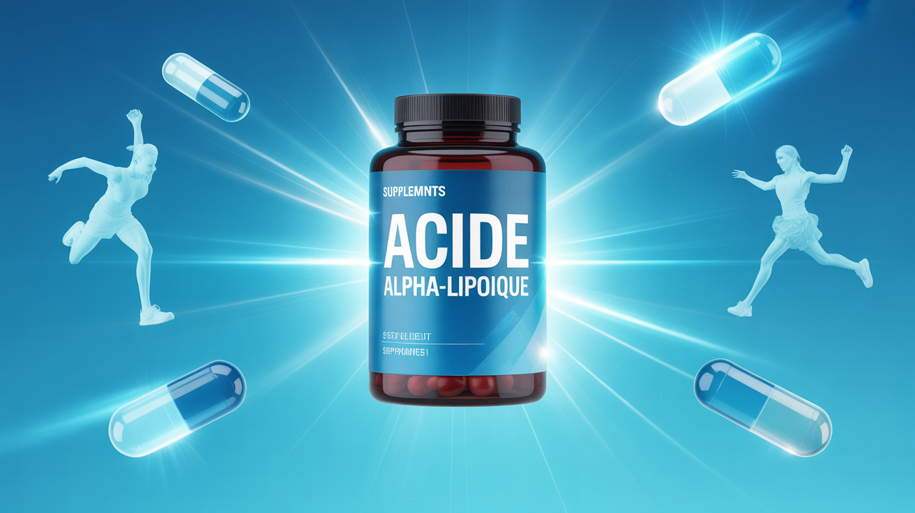 flacon supplement acide alpha lipoique sport fond bleu