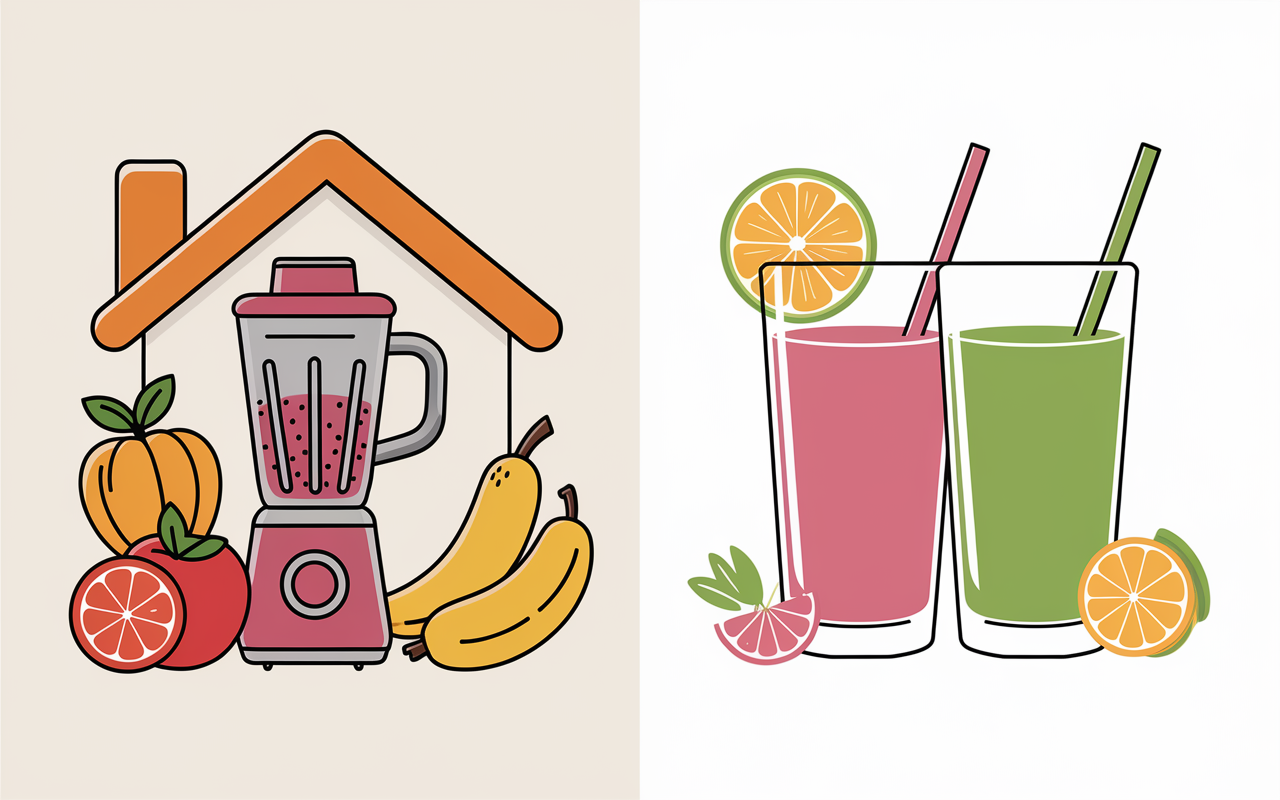 Comparatif visuel smoothie sportif maison et commercial