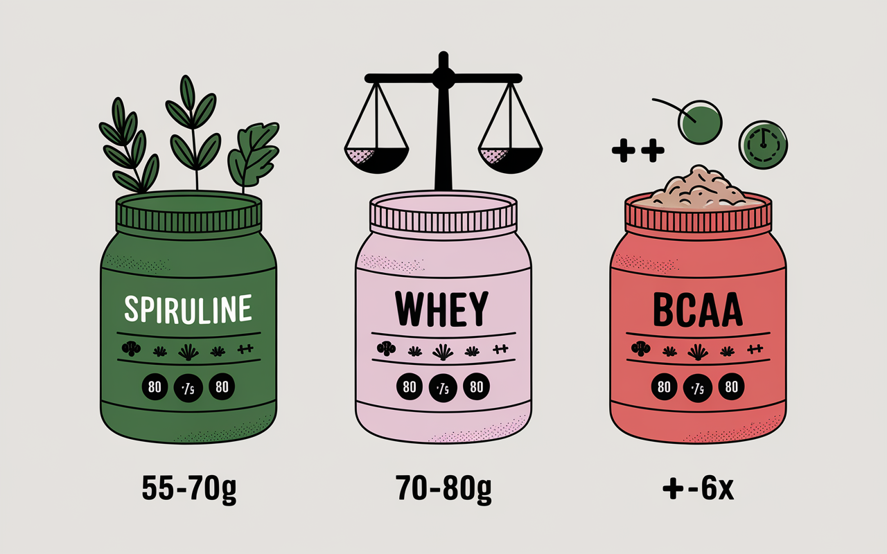 Tableau comparatif spiruline whey BCAA musculation