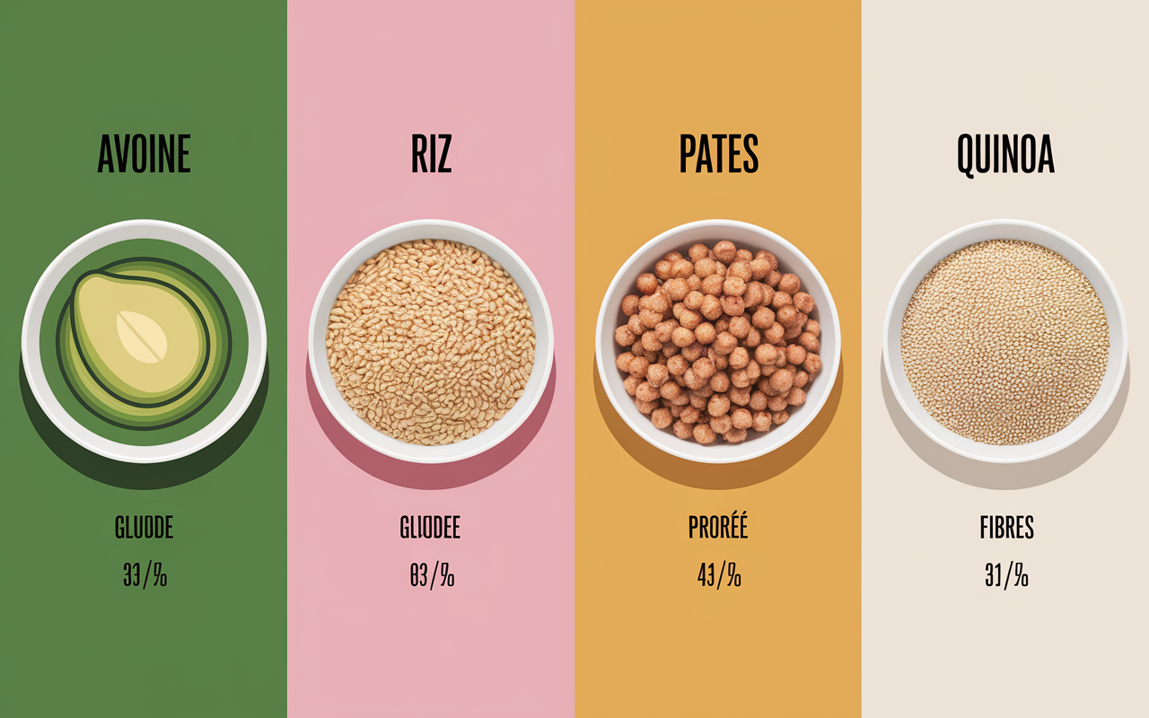 comparatif visuel flocons d avoine riz pates quinoa