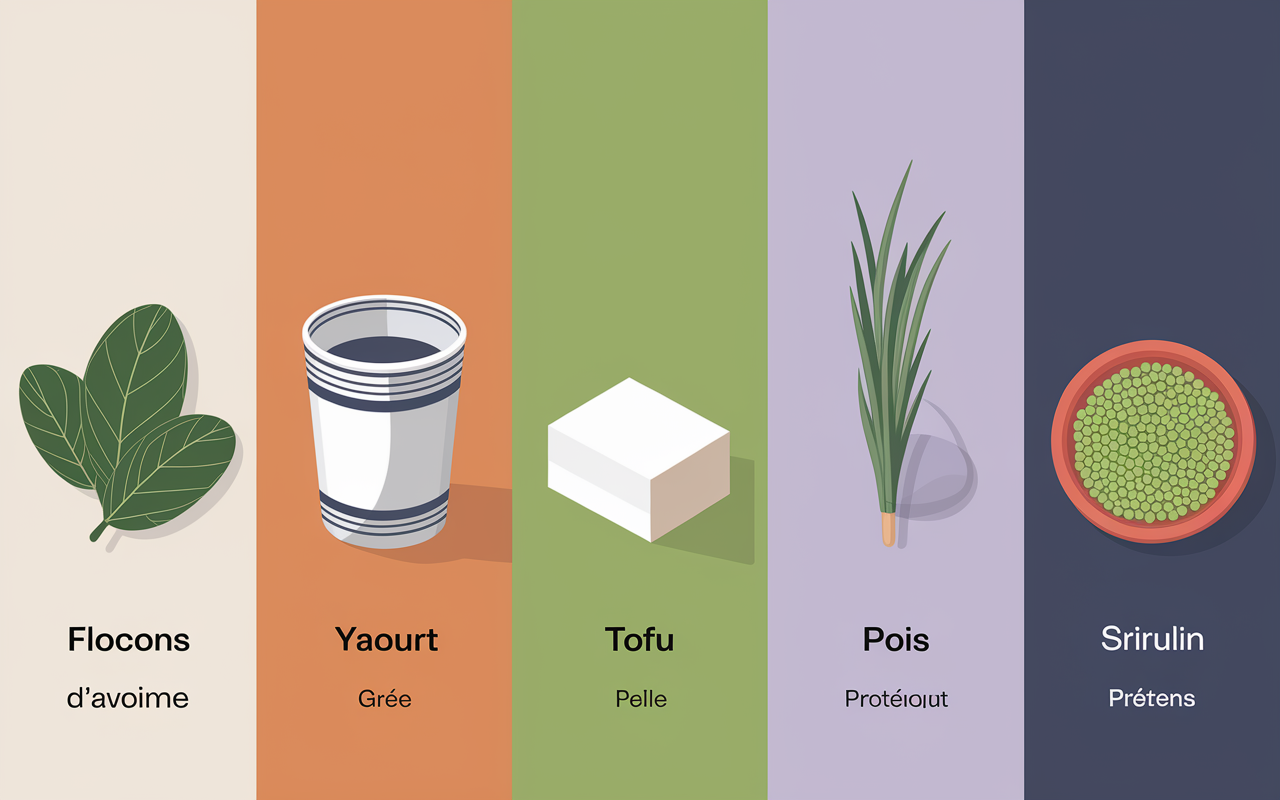 Tableau ingredients proteines avoine yaourt tofu pois chiche spiruline