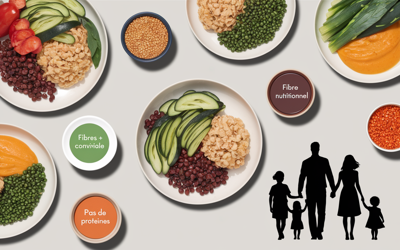 Assiettes de pâtes healthy complètes et légumineuses avec familles