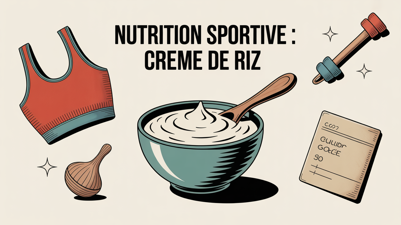 bol creme de riz musculation sur fond clair avec haltere et accessoires sportifs