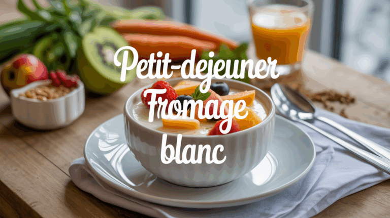 Petit déjeuner fromage blanc avec fruits frais, céréales et graines