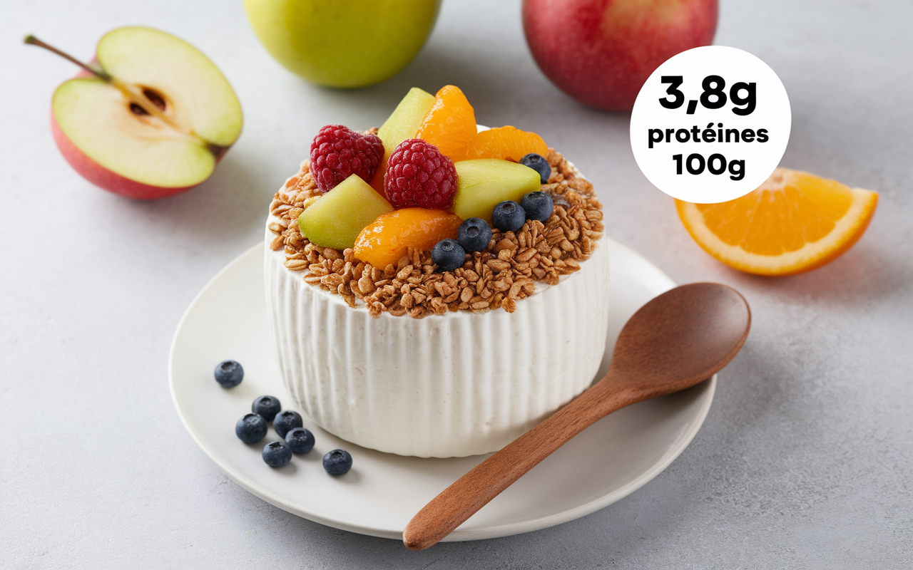 Bol de fromage blanc granola fruits protéines petit déjeuner
