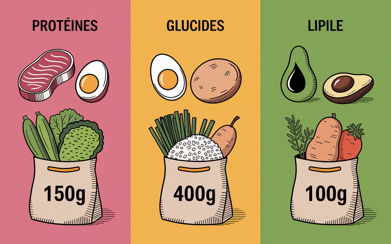 Schéma macronutriments pour 3000 calories, aliments sains
