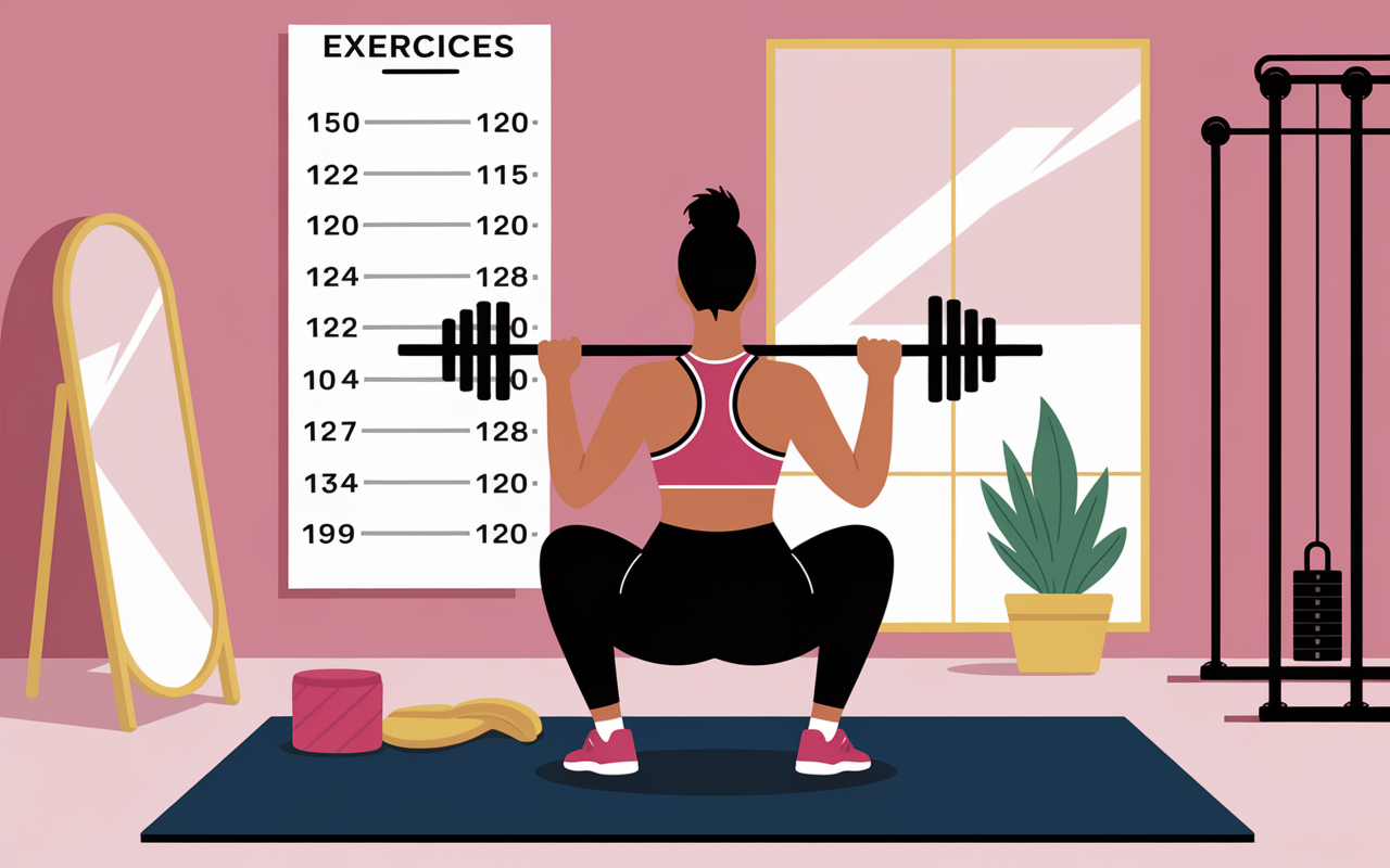 femme squat haltères salle repetitions jambes