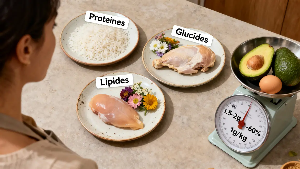 assiettes proteines glucides lipides musculation prise de masse graphique simple