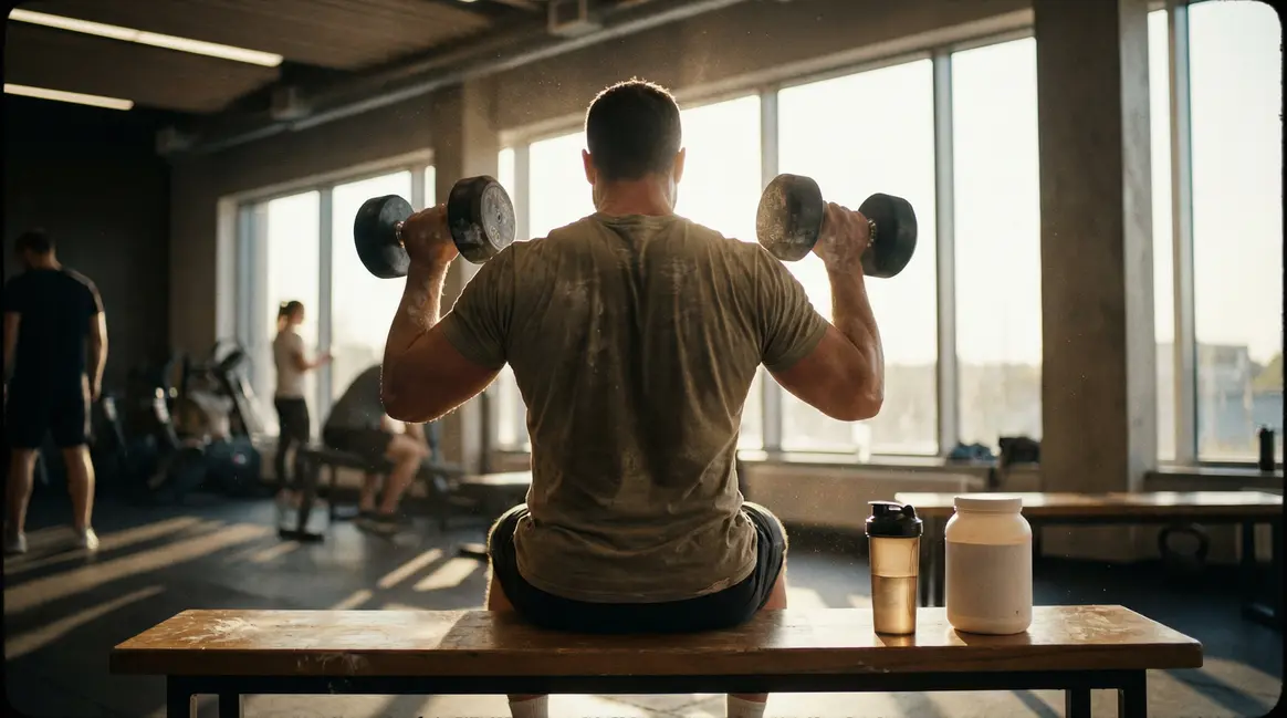 Silhouette musclée soulevant haltères BCAA salle de sport