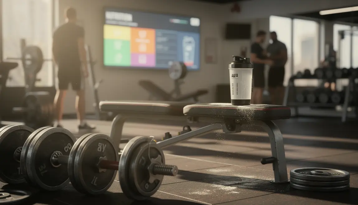 Scène salle musculation guide prise de masse suppléments 2026