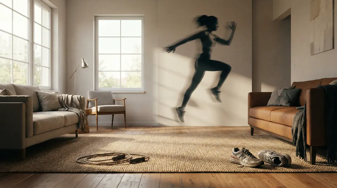 Routine cardio à domicile avec tapis corde baskets