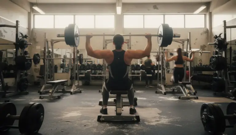 musculation epaules ambiance salle de sport avec haltères