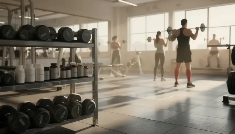 Salle de sport lumineuse avec complements Probolan 50 pour musculation