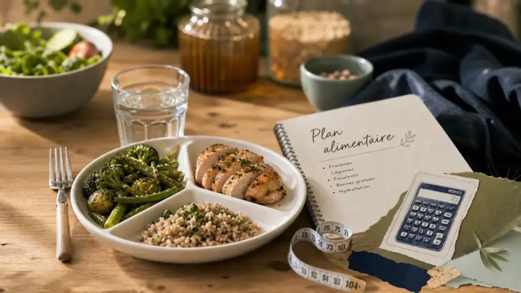 Plan alimentaire pour perte de poids : assiette équilibrée et verre d’eau