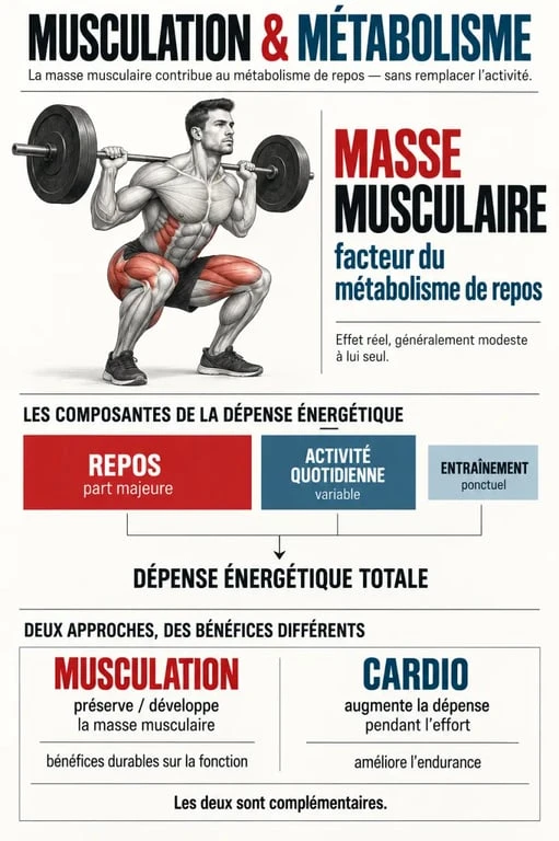 Infographie sur le métabolisme et la musculation, la masse musculaire et la dépense énergétique