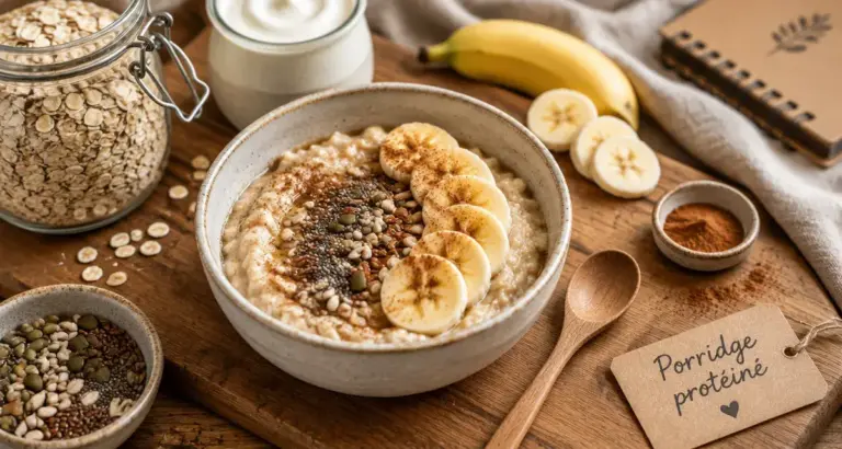 Porridge flocons d'avoine musculation, bol et flocons d’avoine