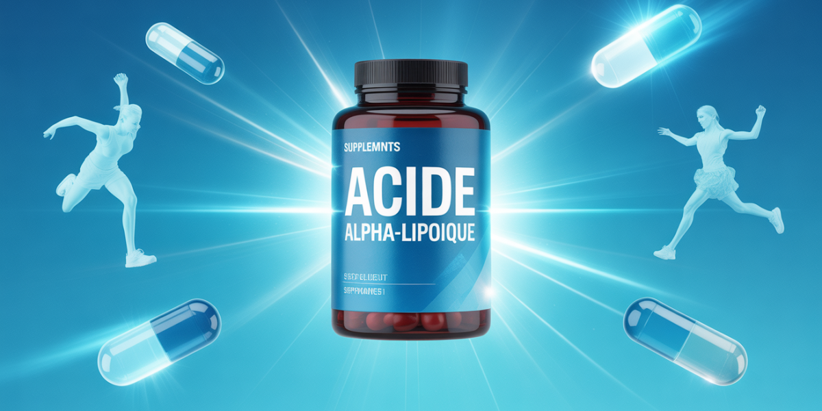 flacon supplement acide alpha lipoique sport fond bleu