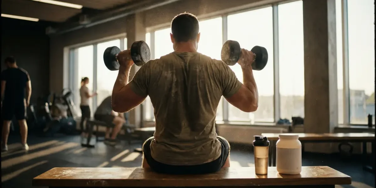Silhouette musclée soulevant haltères BCAA salle de sport