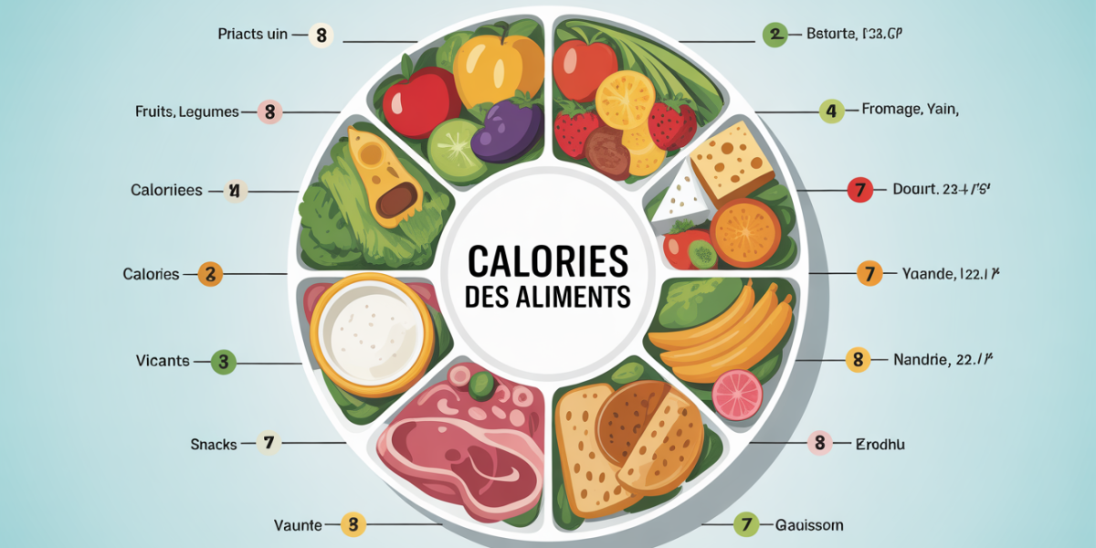 assiette aliments calories groupes vue dessus