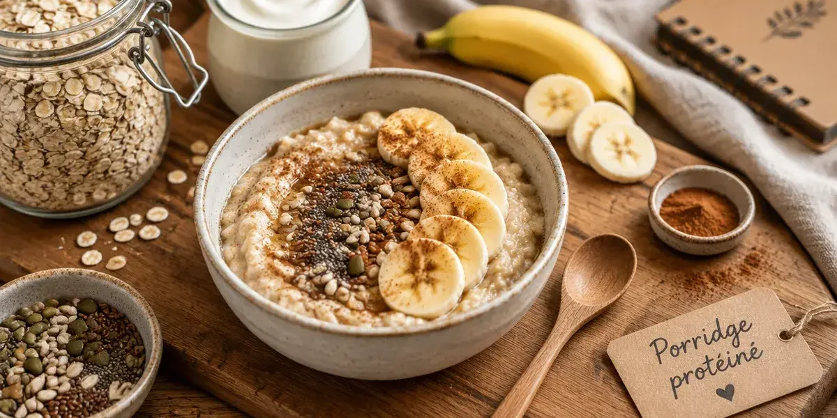 Porridge flocons d'avoine musculation, bol et flocons d’avoine