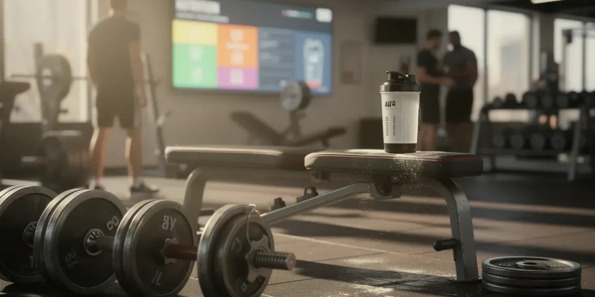 Scène salle musculation guide prise de masse suppléments 2026