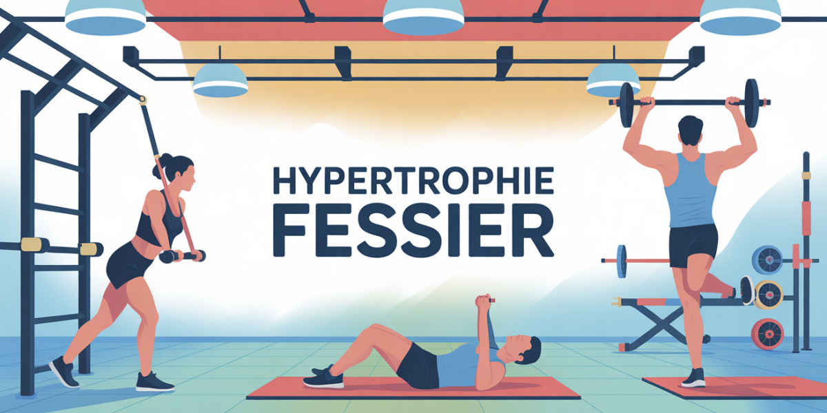 Illustration salle de sport exercices fessier hypertrophie