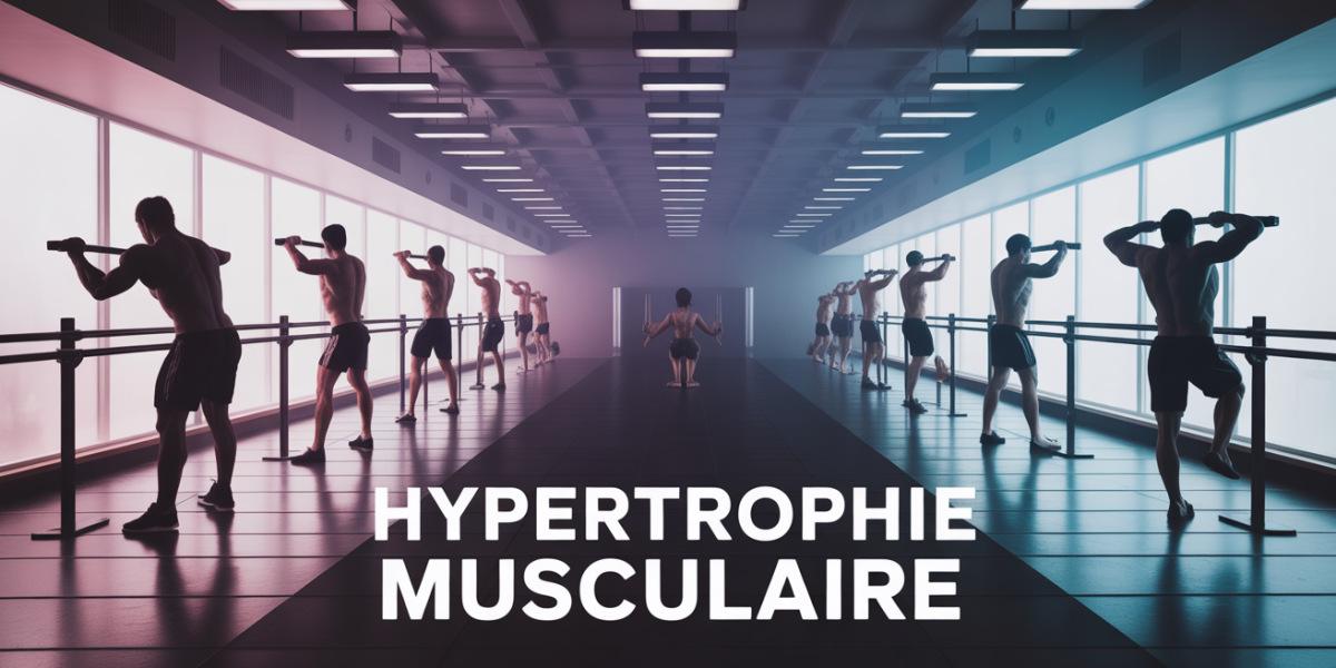 Salle de musculation moderne silhouettes sportives entraînement hypertrophie musculaire