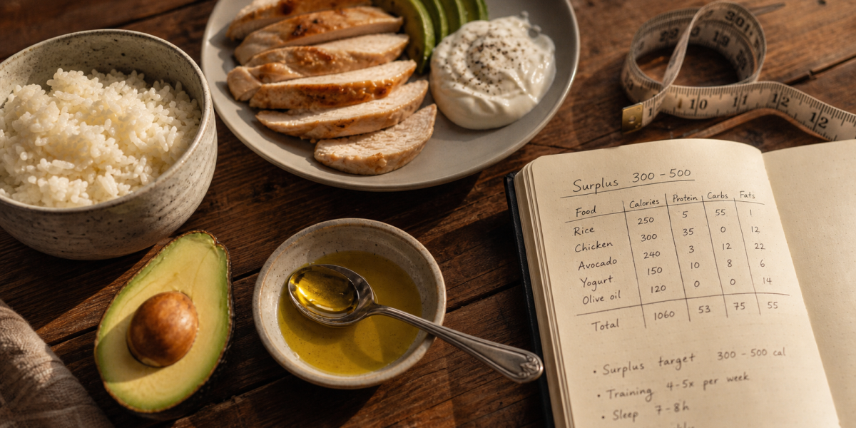 Manger prise de masse : surplus 300-500 kcal pour prendre du muscle