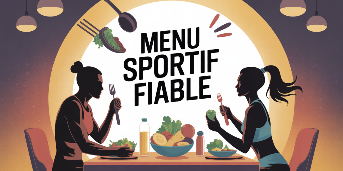 illustration menu sportif fiable avec sportifs et aliments sains