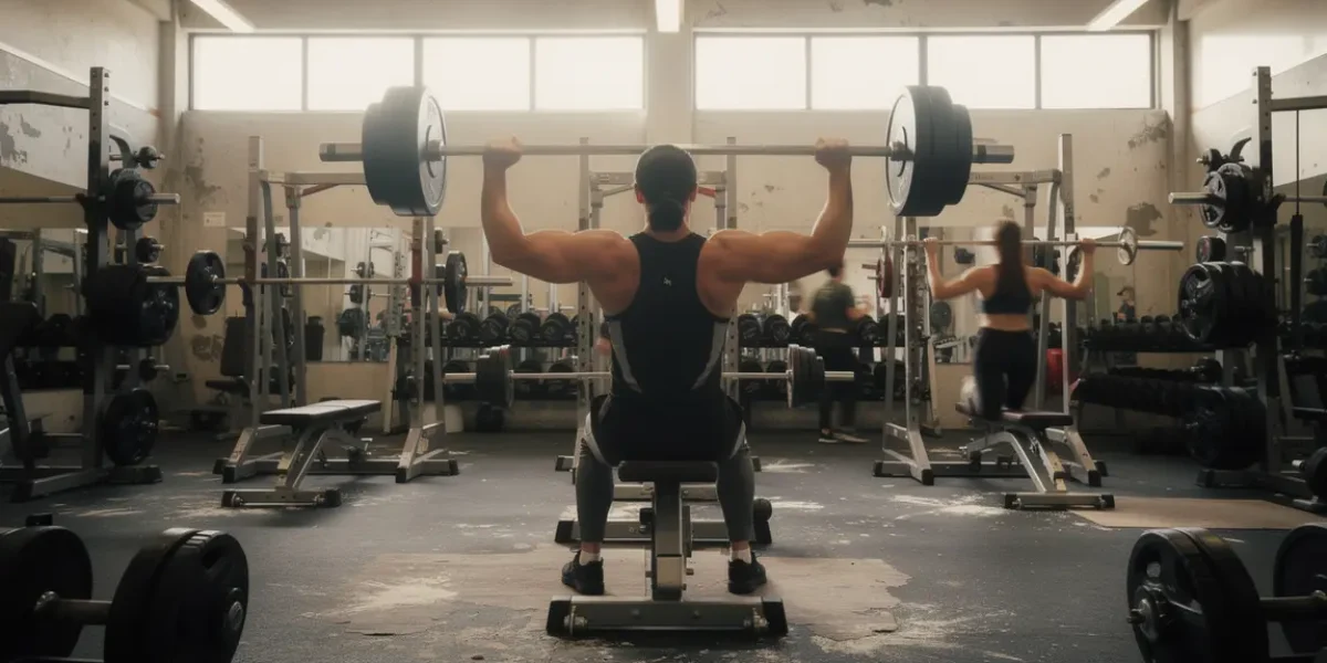 musculation epaules ambiance salle de sport avec haltères