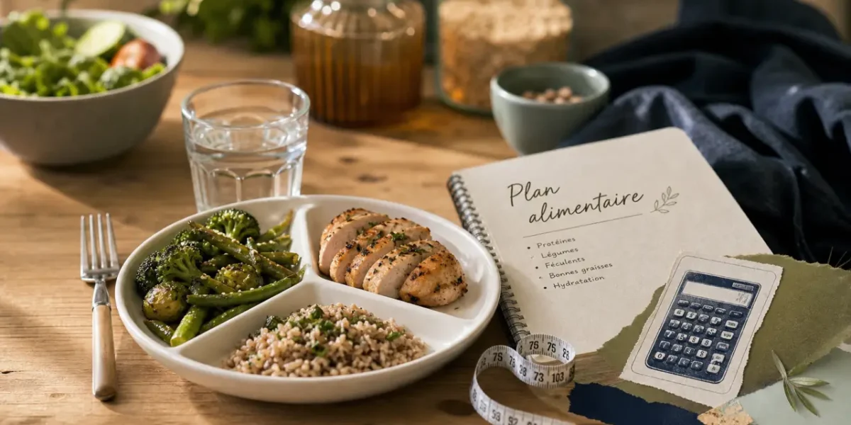 Plan alimentaire pour perte de poids : assiette équilibrée et verre d’eau