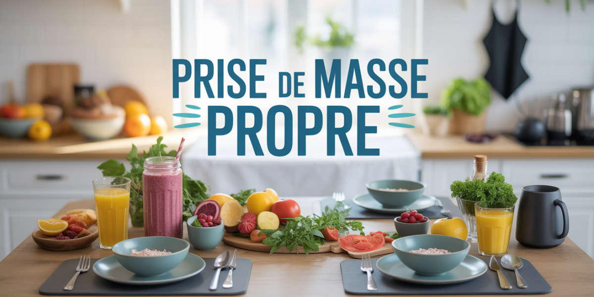 Table cuisine assiettes équilibre et haltère prise de masse propre