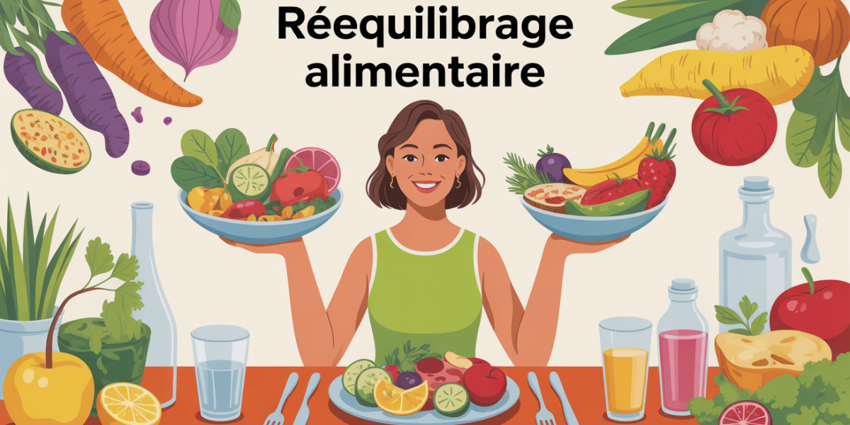 assiette colorée et equilibree moitie legumes quart feculents proteines
