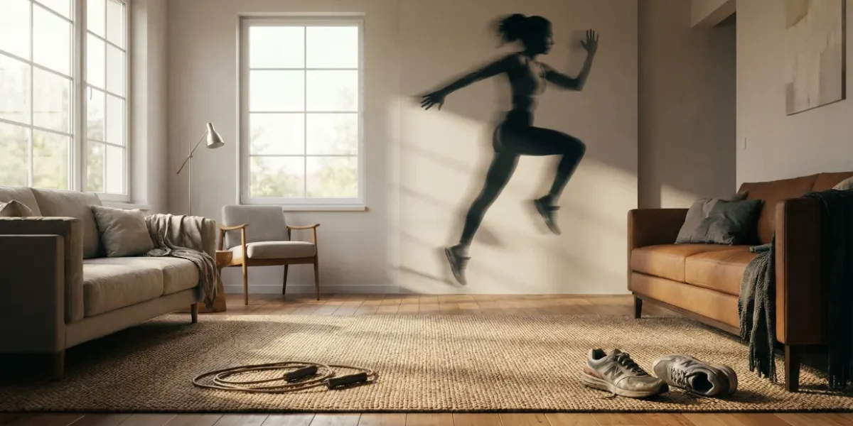 Routine cardio à domicile avec tapis corde baskets
